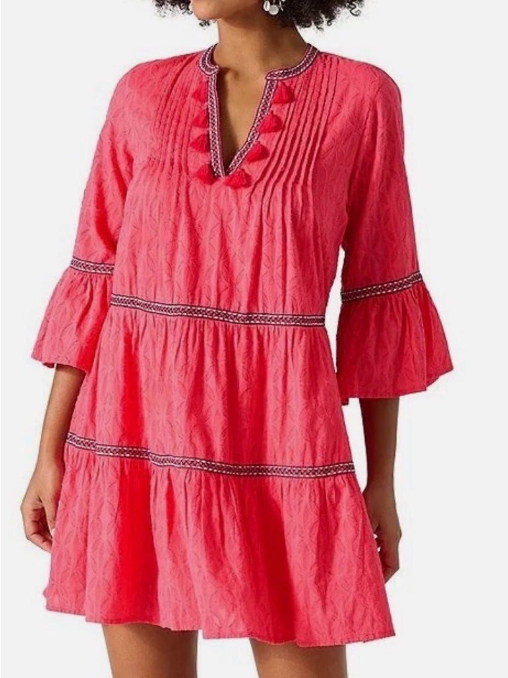 Tommy Bahama Coral Pink Tiered Tassel Tunic Dress